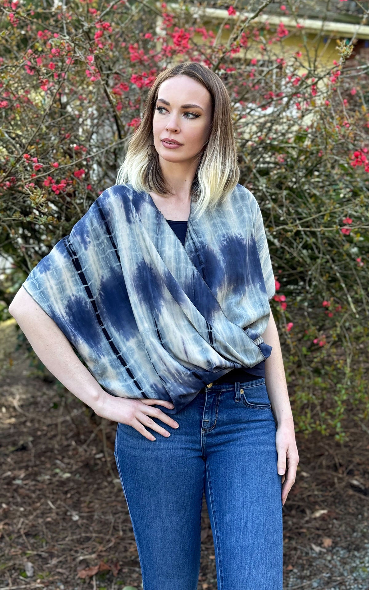 Tea Time Crossover Top in Blue from the Leigh Young Collection handmade in Seattle, WA USA