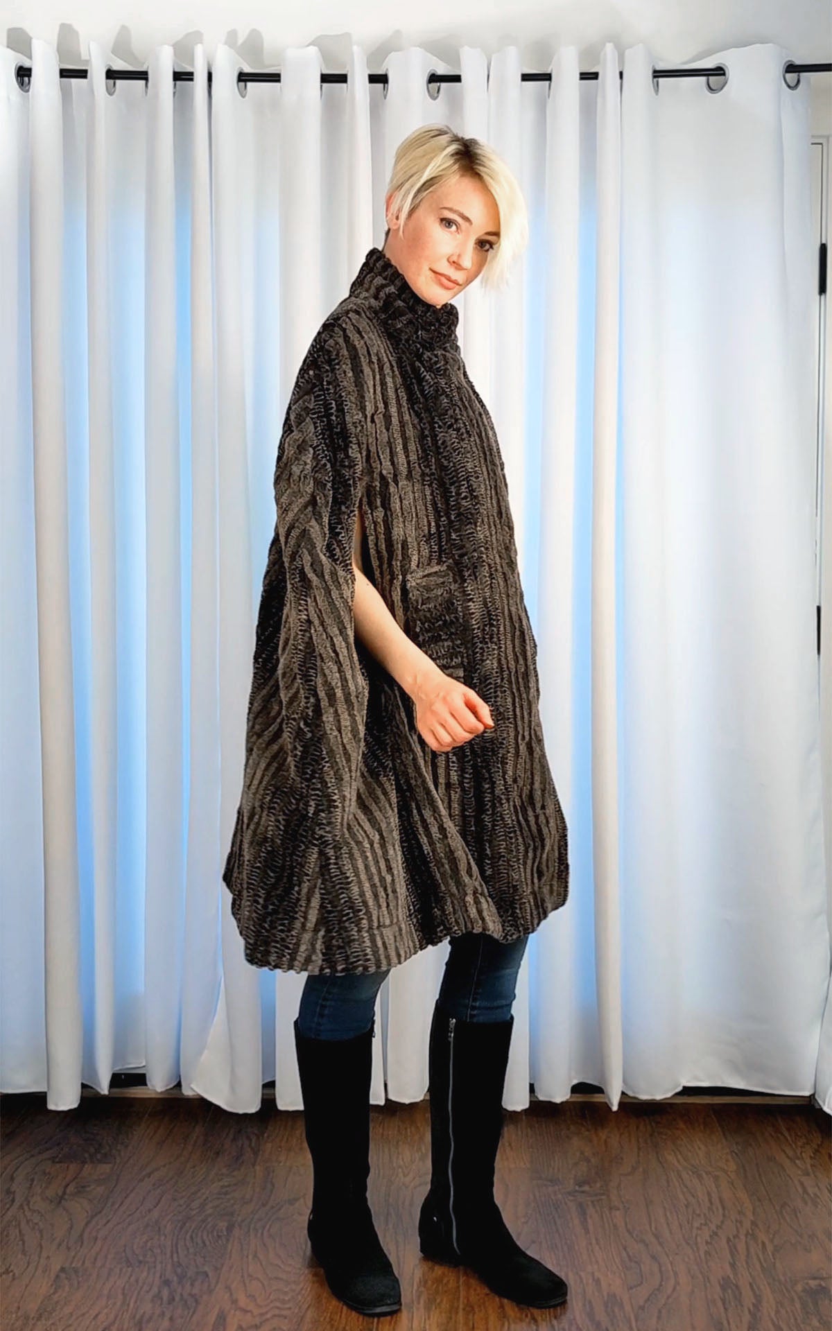 Long Cape Luxury Faux Fur in Rattle N Shake handmade by Pandemonium Seattle