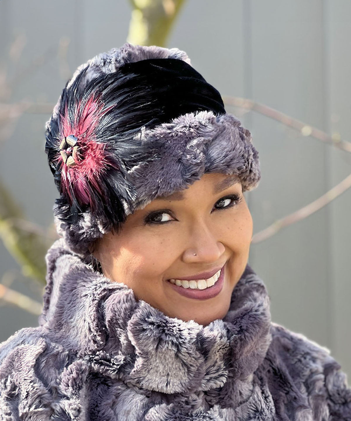 Ana Cloche Hat Style - Luxury Faux Fur in Muddy Waters