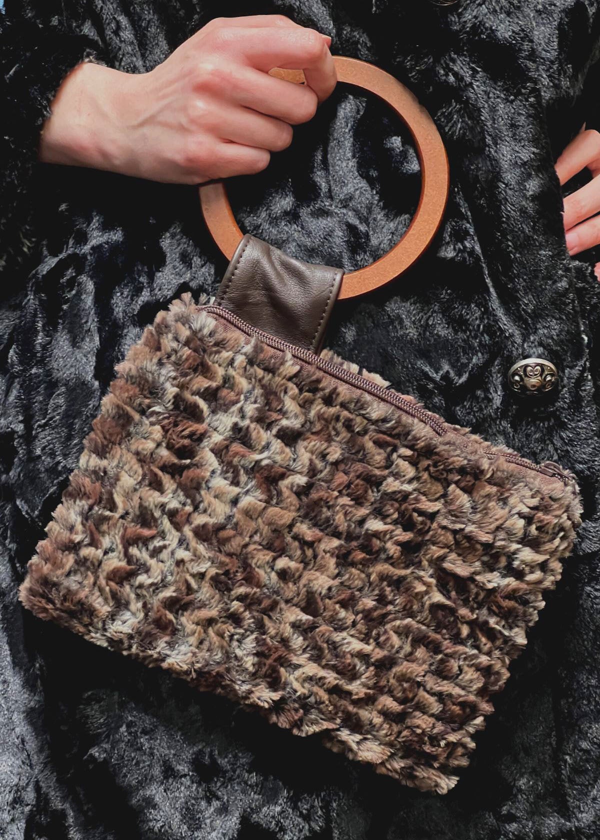 Women&#39;s Small Paris Clutch in Calico Luxury Faux Fur | Handmade in Seattle WA | Pandemonium Millinery