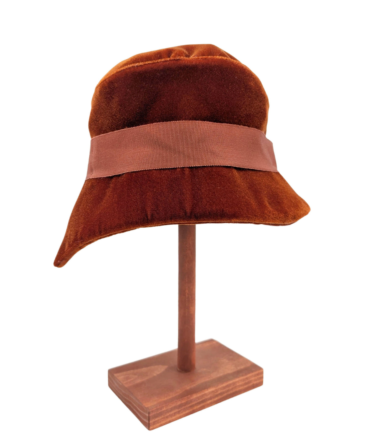 Abigail Hat in Citrine Velvet with Rust Grosgrain Band | Handmade in Seattle WA| Pandemonium Millinery