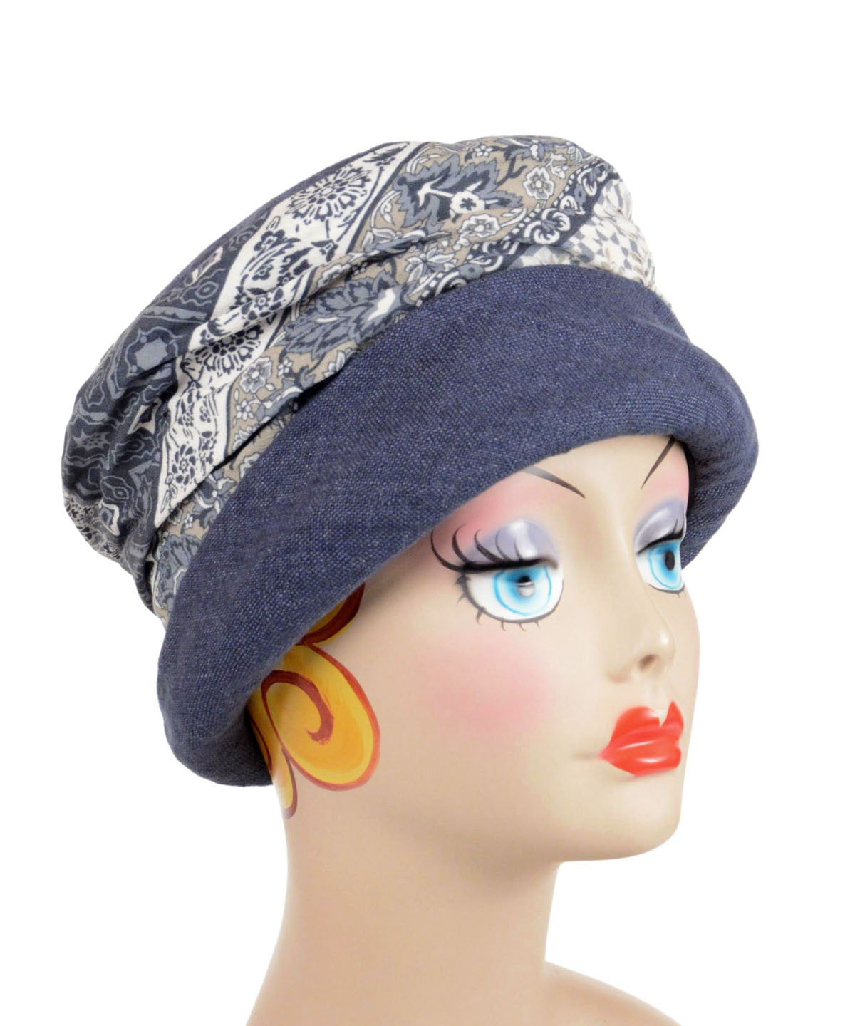 Ana Cloche Hat | Linen in Denim with Ruched Side Panel | Pandemonium Millinery USA