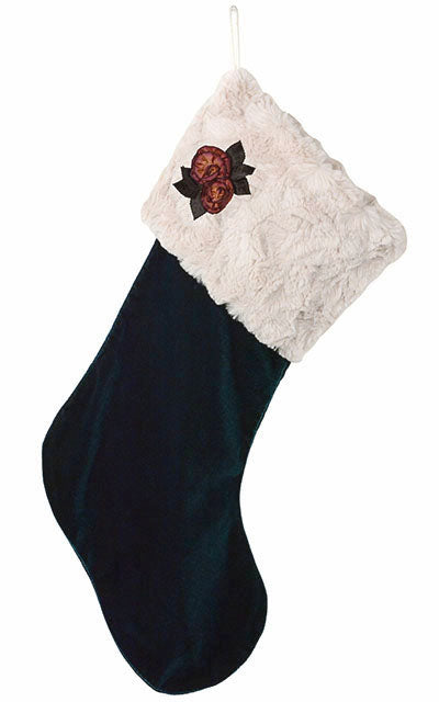 Velvet & Faux Fur Stocking - Emerald with Cuddly Sand - Handmade in USA by Pandemonium Seattle
