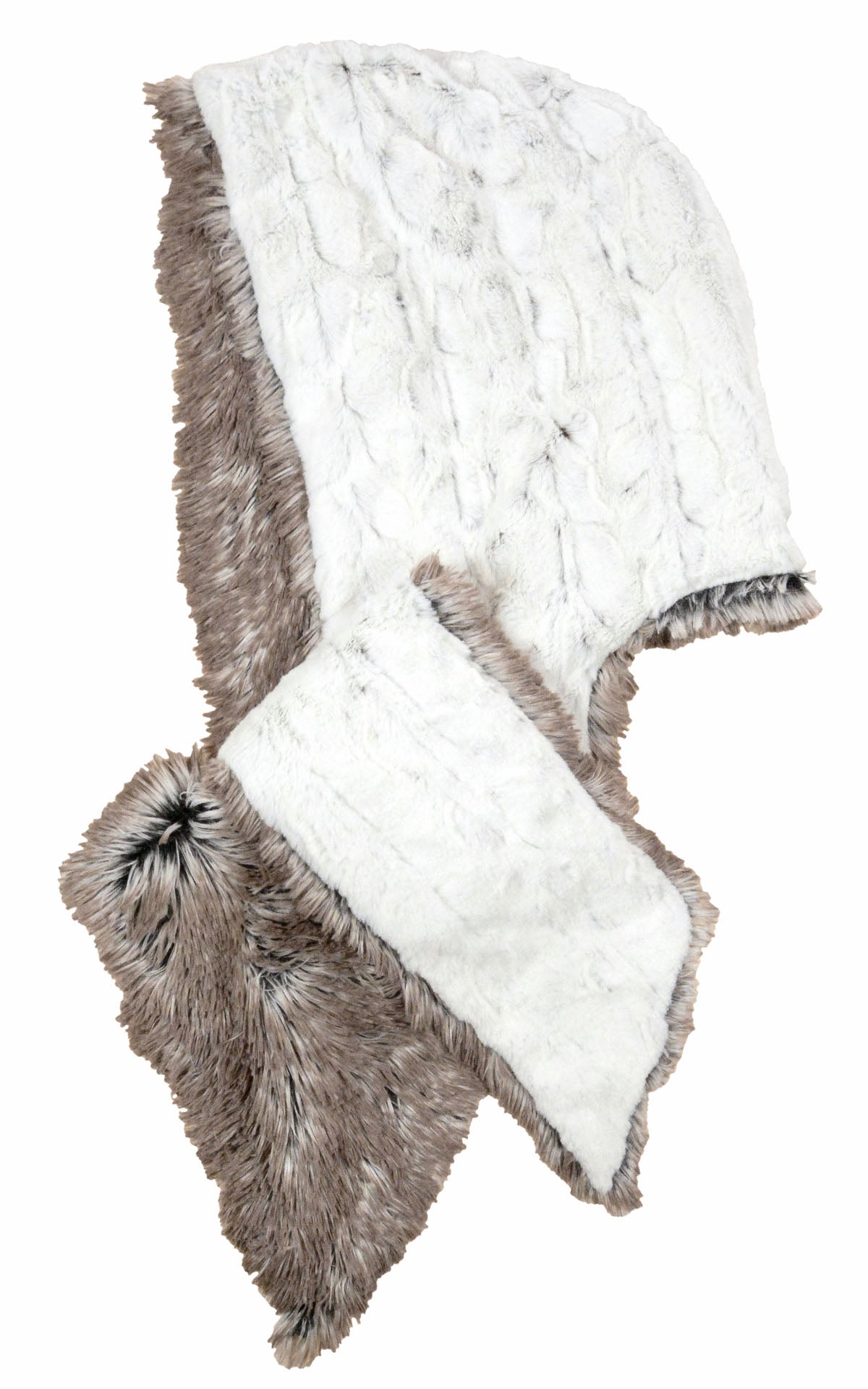 Pandemonium Millinery Hoody Scarf - Arctic Fox Faux Fur with Luxury Faux Fur in Winters Frost