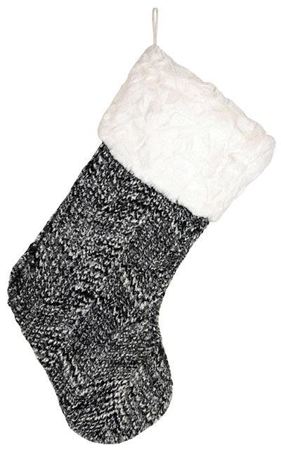 Custom Stocking Black and White | Luxury Faux Fur in Cozy Cable and Cuddly Ivory | Handmade by Pandemonium Millinery Seattle, WA usa