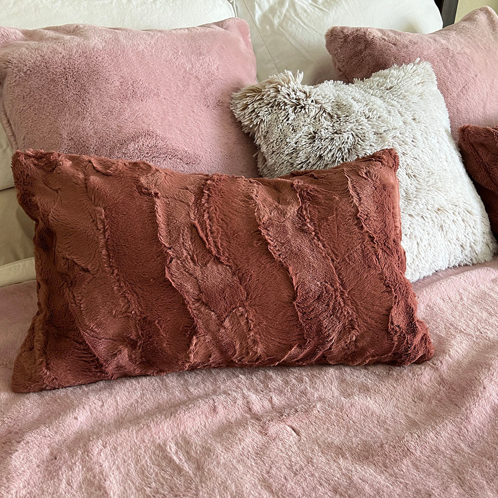 Assortment of faux fur pillow shams handmade in Seattle WA by Pandemonium Millinery