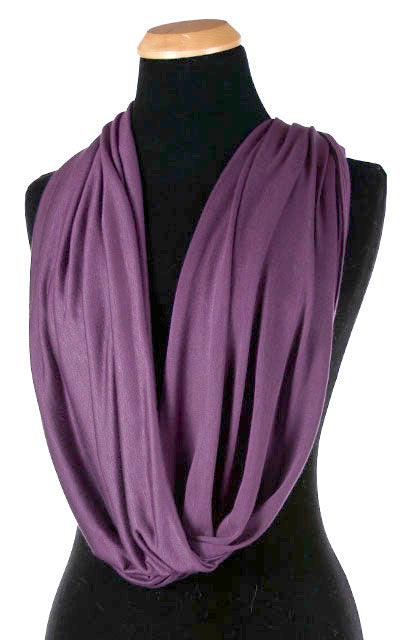 Product shot Wide Infinity Loop Scarf | Purple Haze Jersey lightweight knit | Handmade in Seattle WA | Pandemonium Millinery