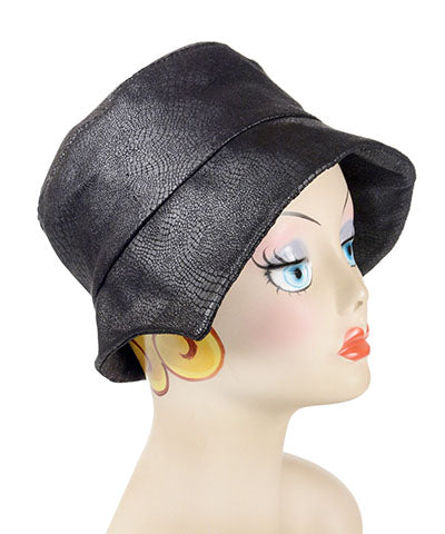 Abigail Hat in Outback Black Vegan Leather with matching Band| Handmade in Seattle WA| Pandemonium Millinery