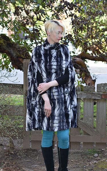 Long Cape Luxury Faux Fur in Black Mamba handmade by Pandemonium Seattle