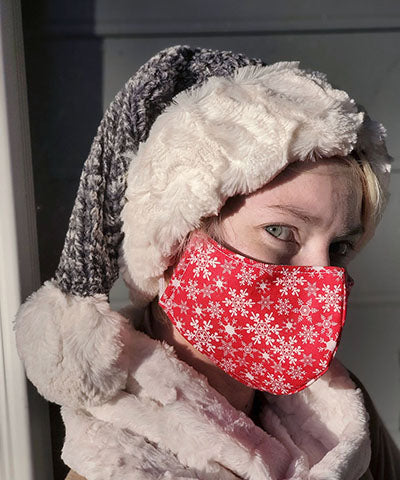 Civvy Face Mask (Cone) with Santa Hat - Seattle Snowflake Holiday Collection - Handmade Pandemonium Millinery Seattle WA USA
