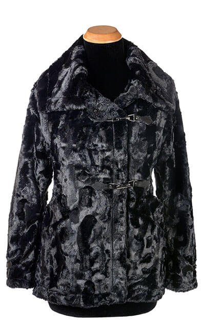 Dietrich Coat - Cuddly Faux Fur in Black - by Pandemonium Millinery