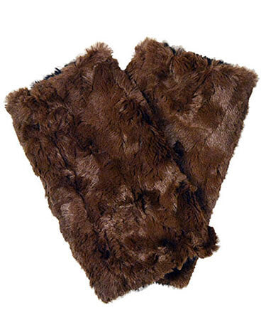 Handmade in the USA Fingerless Texting Gloves in Falkor Cream Faux Fur with Cuddly Fur in Chocolate - Shown in reverse
