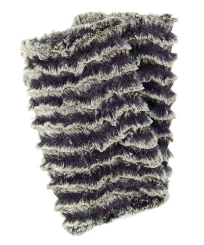 Men&#39;s Fingerless Texting Gloves | Luxury Faux Fur Desert Sand Charcoal - Reversible | Handmade Pandemonium Millinery Seattle WA USA