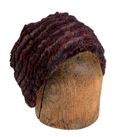 Men&#39;s Beanie Hat in Desert Sand Faux Fur in Crimson | Handmade in Seattle WA | Pandemonium Millinery