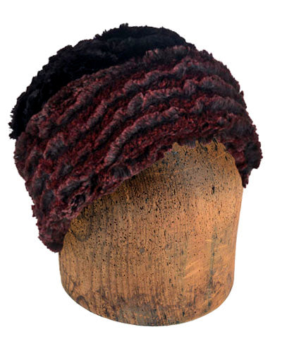 Men&#39;s Beanie Hat in Desert Sand Faux Fur in Crimson Lined Black | Handmade in Seattle WA | Pandemonium Millinery