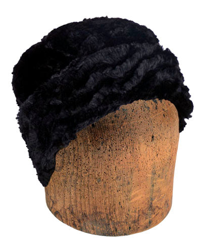 Men&#39;s Beanie Hat in Desert Sand Faux Fur in Midnight | Handmade in Seattle WA | Pandemonium Millinery