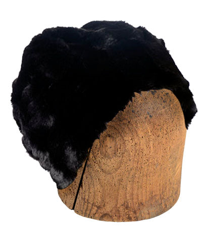 Men&#39;s Beanie Hat Reversible | Minky Black Faux Fur | By Pandemonium Millinery | Seattle WA USA