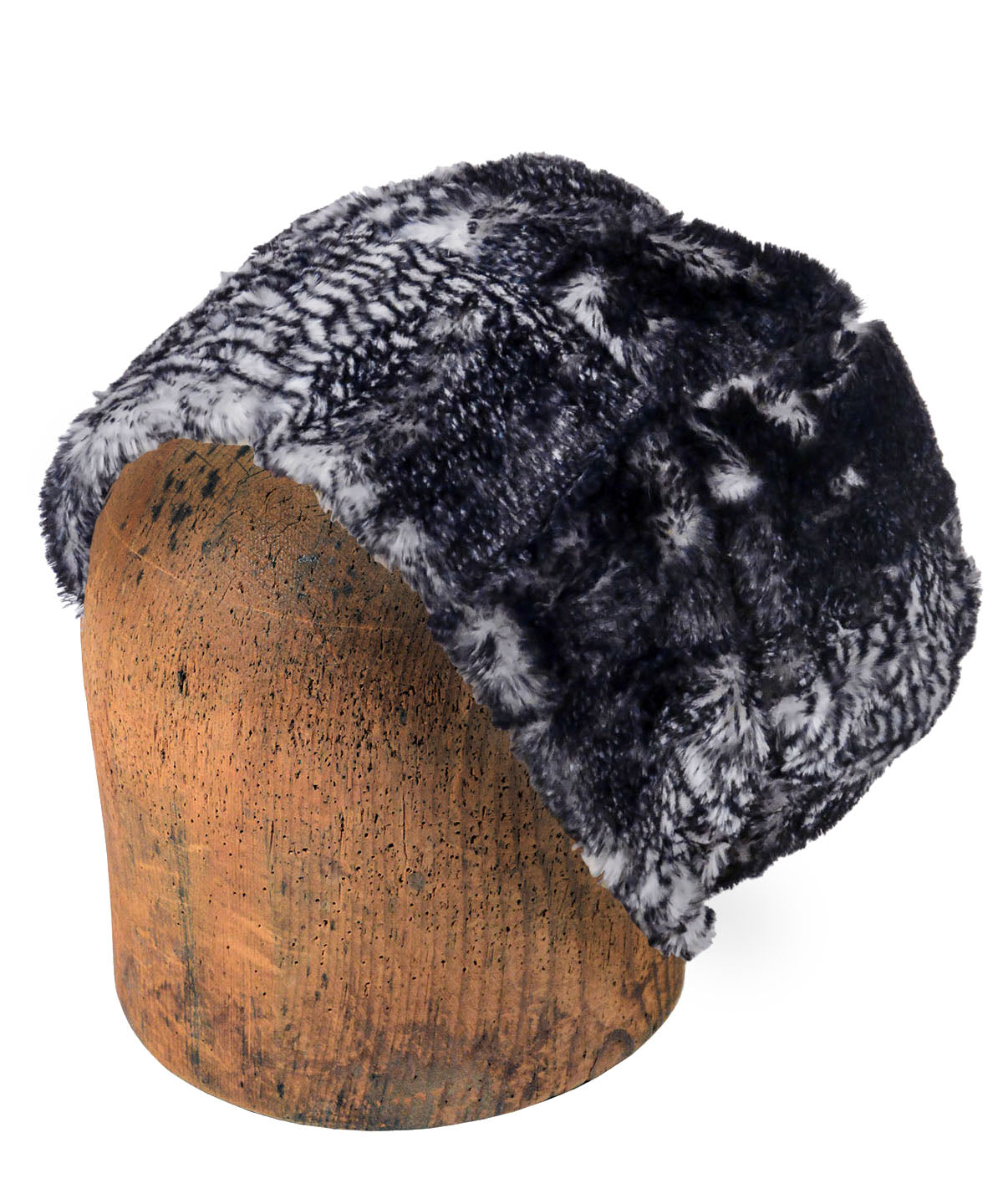 Men&#39;s Beanie Hat Shown in Slouch Style | Black Mamba Faux Fur | Handmade in the USA by Pandemonium Seattle