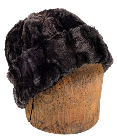 Men&#39;s Beanie Hat, cuffed | Espresso Bean Luxury Faux Fur | Handmade in Seattle, WA by Pandemonium Millinery USA