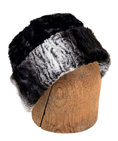 Men&#39;s Beanie Hat, reversed | Sequoia Faux Fur with Cuddly Black | Handmade in Seattle, WA by Pandemonium Millinery USA