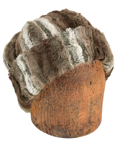 Men&#39;s Beanie Hat, Reversible - Plush Faux Fur in Willows Grove Lined in Plush Faux Fur in Falkor by Pandemonium Millinery