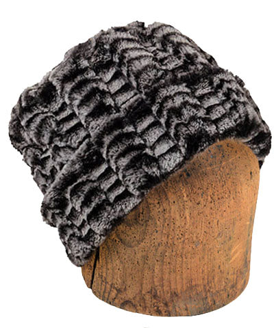 Men&#39;s Cuffed Pillbox, Hat Luxury Faux Fur in 8mm in Black and White by Pandemonium Millinery