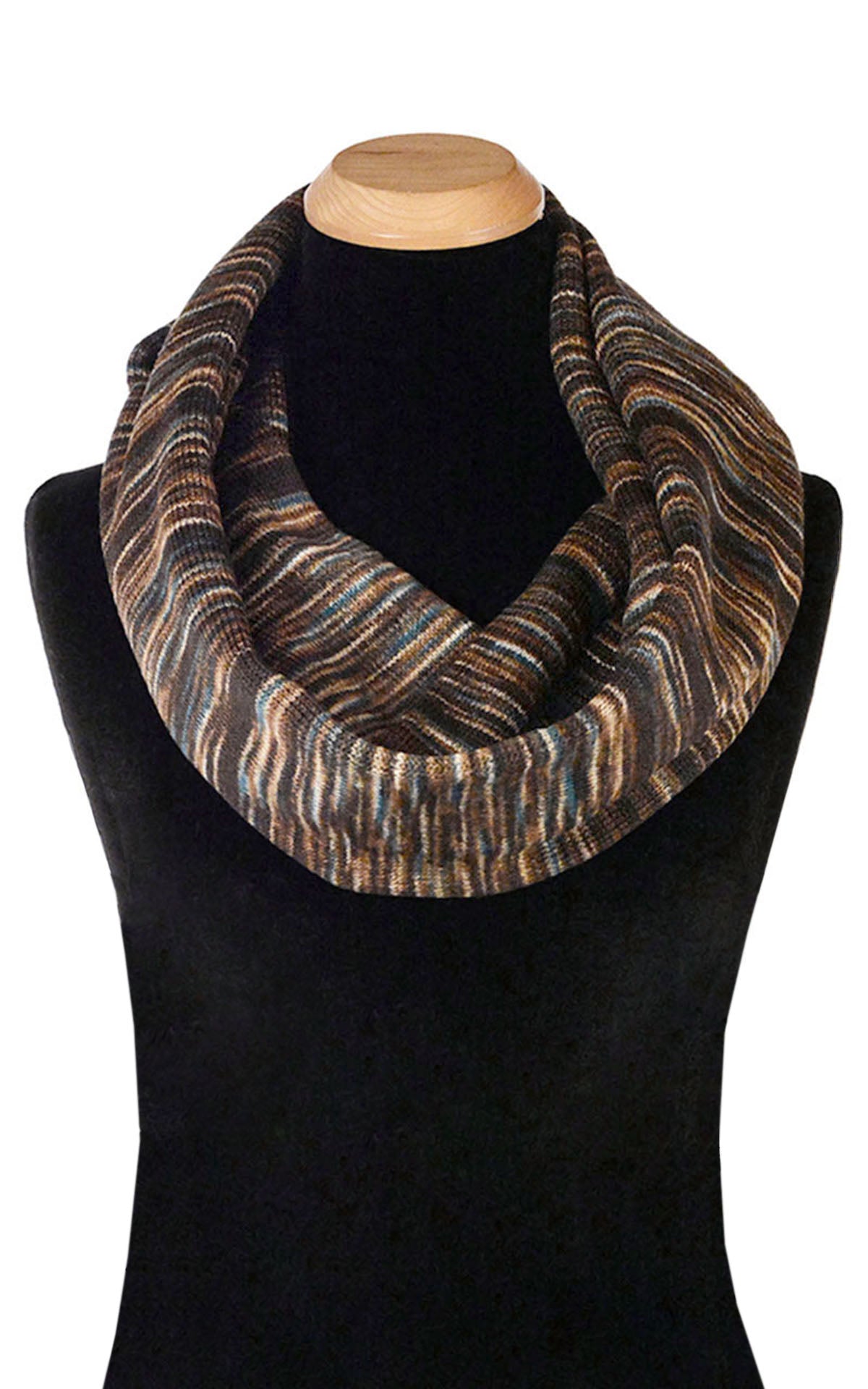 Men&#39;s Infinity Scarf on Mannequin | English Toffee Sweet Stripes | Handmade in Seattle WA Pandemonium Millinery