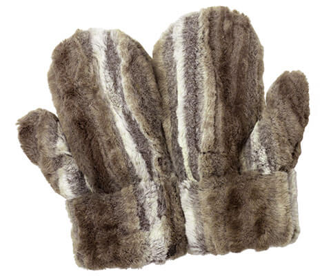 Men's Handmade Mittens - Gloves in Plush Faux Fur with Cuddly Gray Faux Fur 