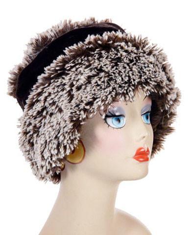 Ana Cloche Hat in Silver-Tipped Brown Fox Faux Fur with Chocolate Velvet Band| Handmade in Seattle WA| Pandemonium Millinery