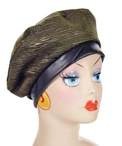  Reversible Beret Shown Cohen in Olive Upholstery Fabric | Handmade By Pandemonium Millinery | Seattle WA USA