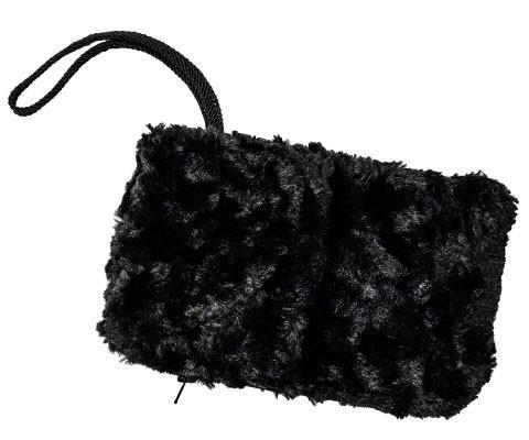 Cell Phone Case with Wristlet Cord | Black Cuddly Faux Fur | Handmade in the USA by Pandemonium Seattle