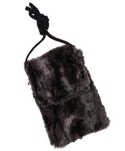 Cell Phone showing cat in Case with Cord | Espresso Bean Faux Fur | Handmade in the USA by Pandemonium Seattle