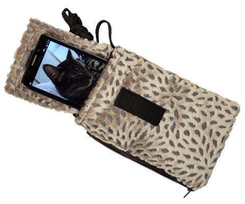 Cell Phone showing cat in Case with Cord | Rossini Upholstery Fabric | Handmade in the USA by Pandemonium Seattle