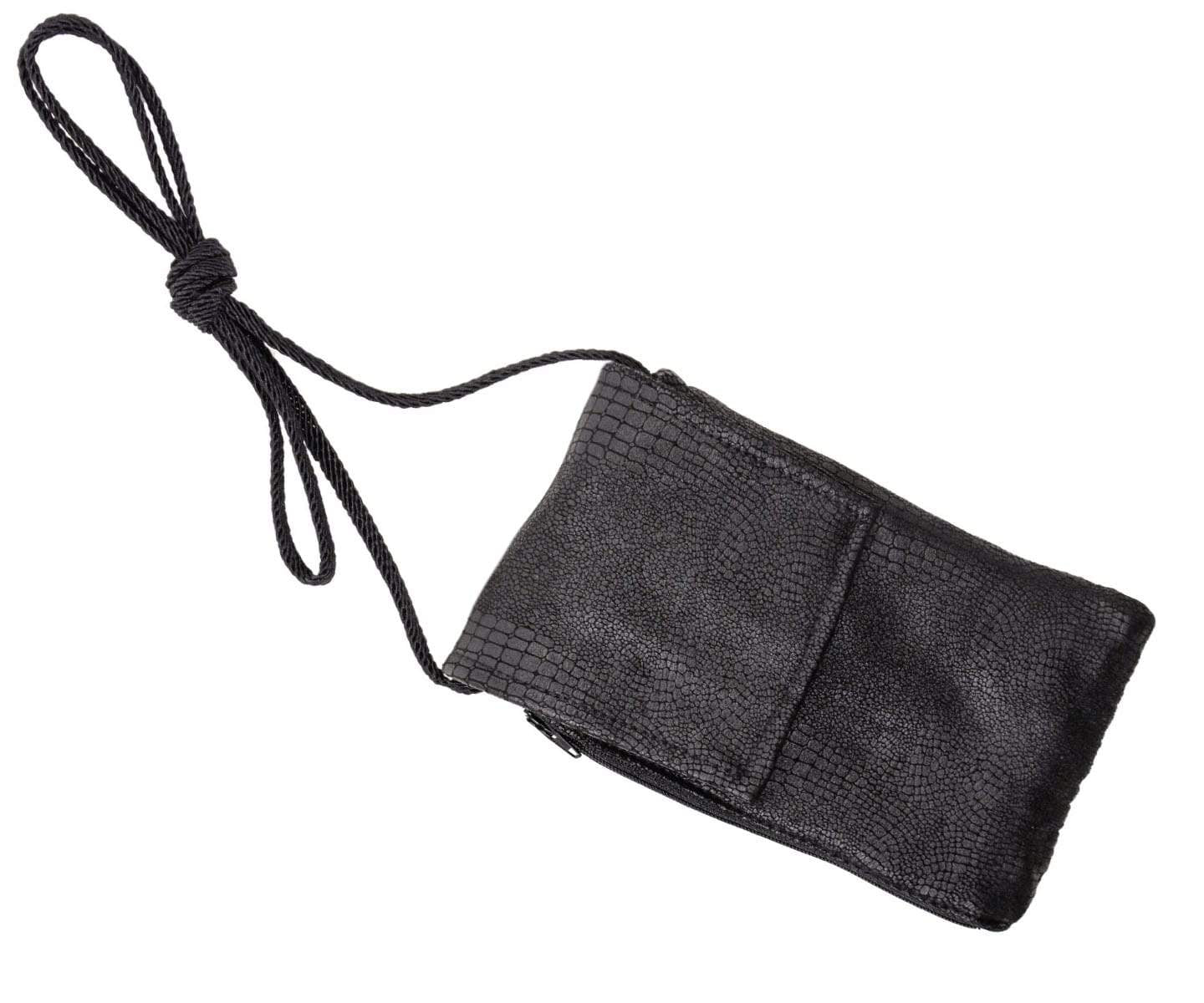 Cell Phone Case with Crossbody Cord | Outback Black Vegan Leather Fabric | Handmade in the USA by Pandemonium Seattle