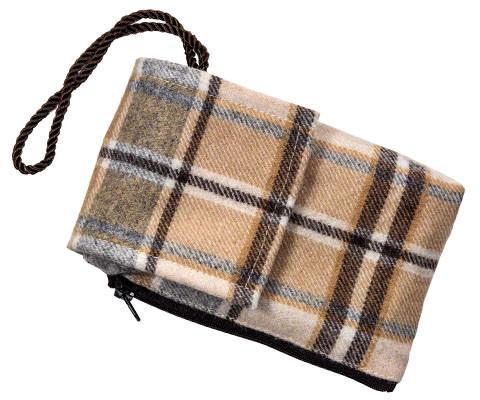 Cell Phone Case with Wristlet Cord | Daybreak Yellow and Brown Wool Plaid Fabric | Handmade in the USA by Pandemonium Seattle