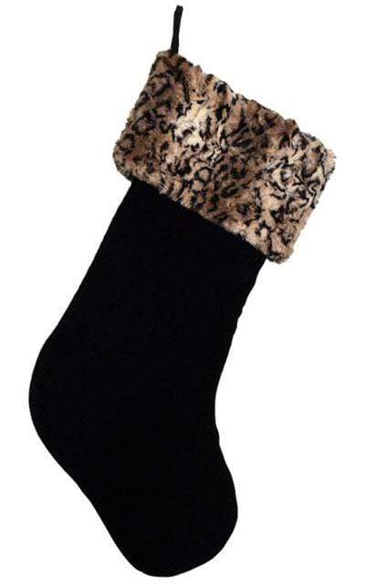 Custom Stocking Black Velvet with Carpathian Lynx Animal Print | Luxury Faux Fur Designer | Handmade by Pandemonium Millinery Seattle, WA usa