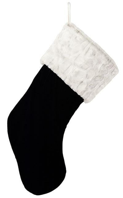 Custom Stocking Black Velvet with Winter Frost | Luxury Faux Fur Designer | Handmade by Pandemonium Millinery Seattle, WA usa