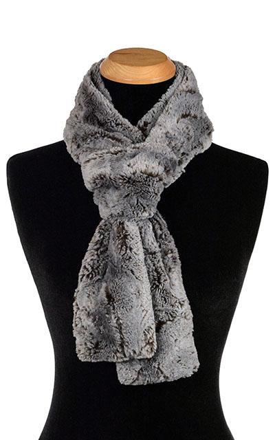 Women&#39;s Classic Skinny Scarf on Mannequin | Giant’s Causeway  Faux Fur, Chocoalte  and gray | Handmade in Seattle WA Pandemonium Millinery
