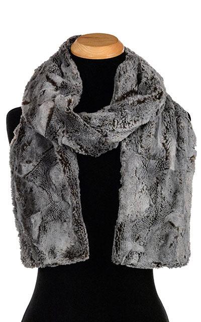 Women&#39;s Classic Scarf on Mannequin | Giant’s Causeway  Faux Fur, Chocoalte  and gray | Handmade in Seattle WA Pandemonium Millinery