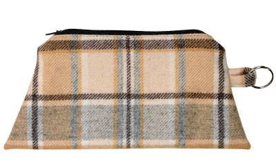 Cosmetic Bag in Yellow Brown and Gray Daybreak Wool Plaid handmade in Seattle WA USA by Pandemonium Millinery