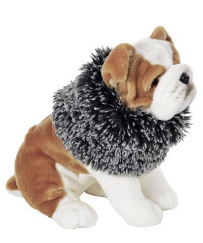 Stuffed dog wearing Designer Handmade Dog ruff collar| Black Fox Faux Fur | Handmade by Pandemonium Millinery Seattle, WA USA