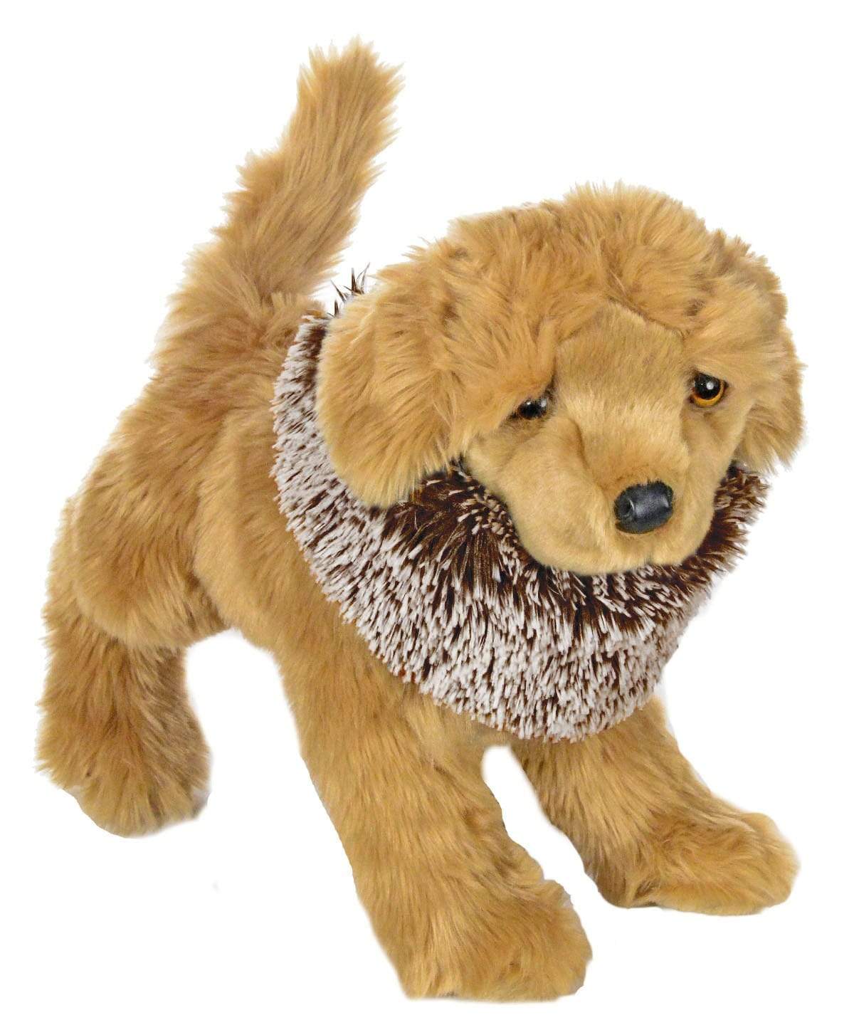Stuffed dog wearing Designer Handmade Dog ruff collar| Brown Fox Faux Fur | Handmade by Pandemonium Millinery Seattle, WA USA