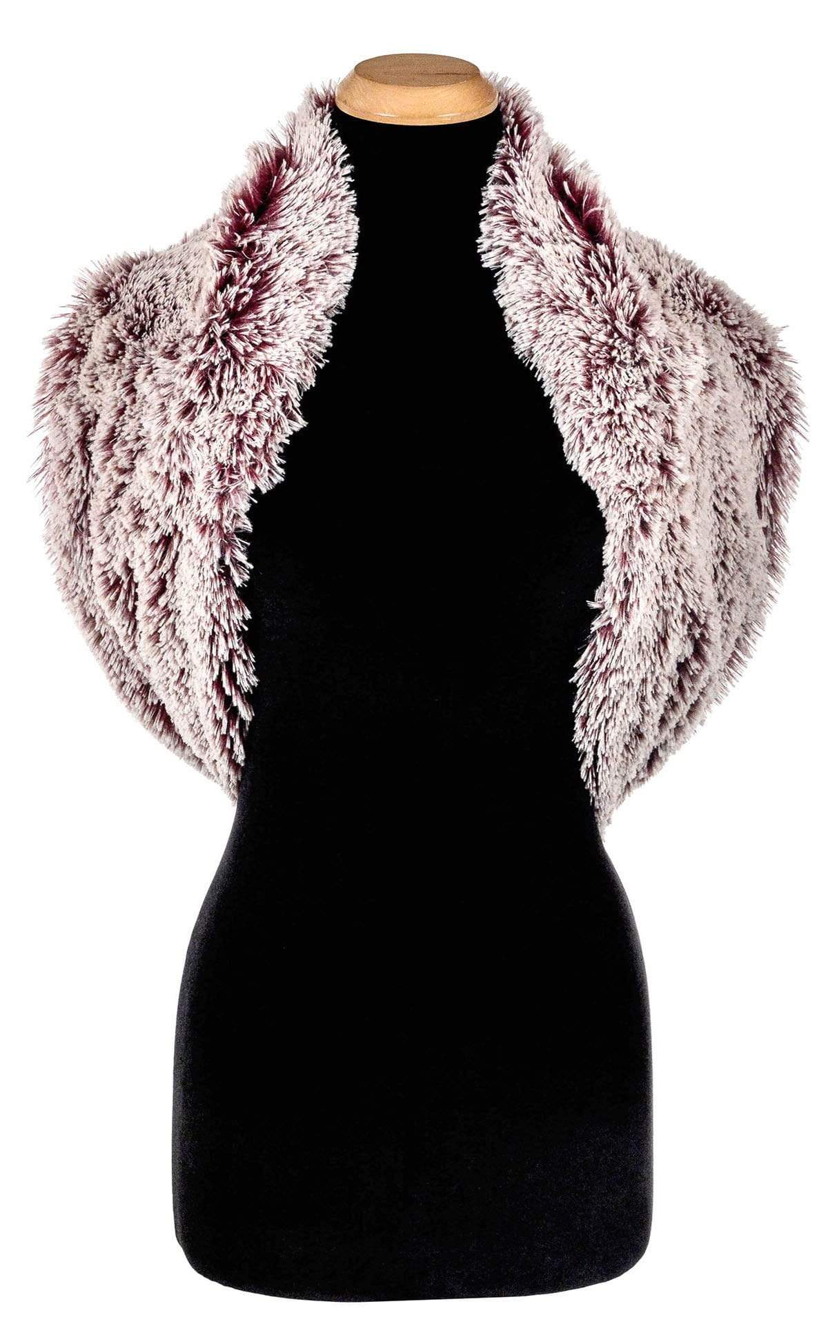 Reversed Shrug Style view Women&#39;s Double Cowl Shrug | Cranberry Creek and Berry Foxy Faux Fur | Handmade USA by Pandemonium Seattle