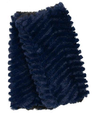 Fingerless Gloves | Luxury Faux Fur in Navy Chevron | Pandemonium Millinery