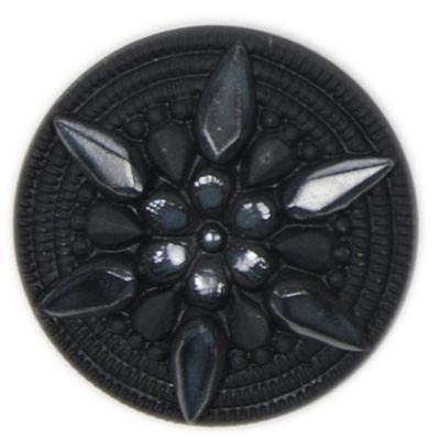 Black Glass Floral Button Detail from Pandemonium Millinery