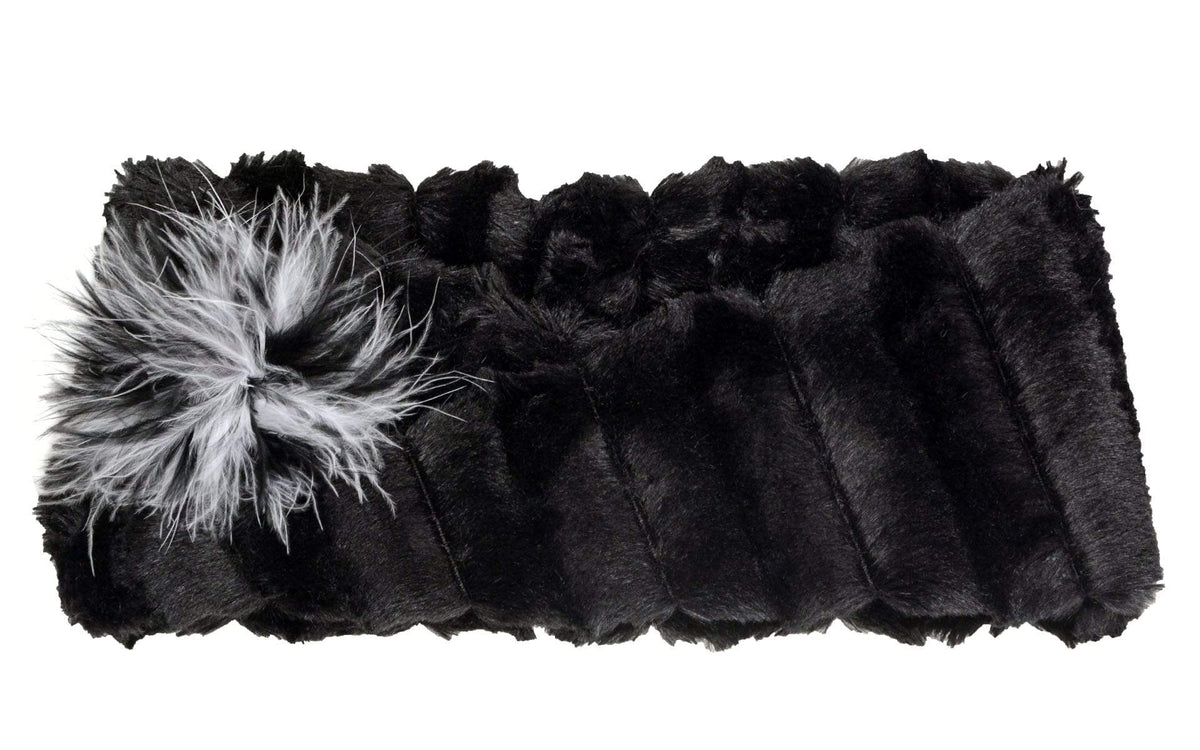 Headband with Twist | Marabou Feather On  Luxury Faux Fur in Minky Black | Pandemonium Millinery handmade in Seattle WA USA