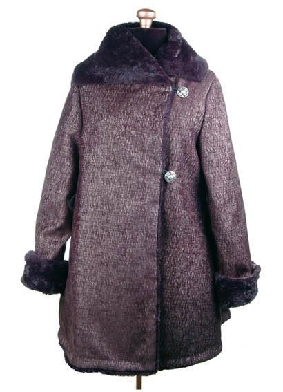 Hepburn Swing Coat | Bongo Black Beige Upholstery fabric with Cuddly Black Faux Fur | Handmade in Seattle WA | By Pandemonium Millinery