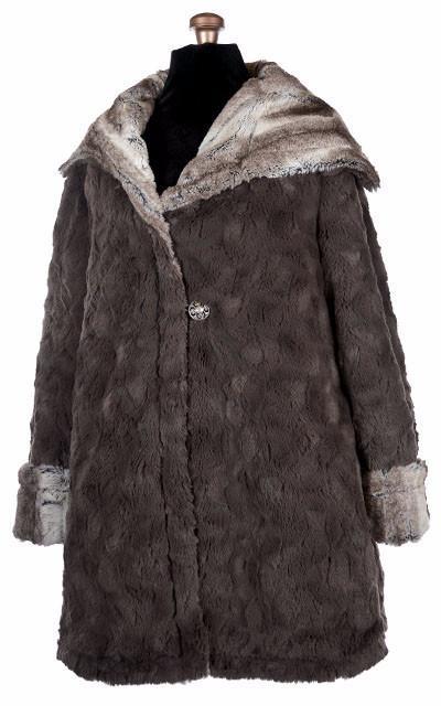 Grey faux fur 2025 collar swing coat