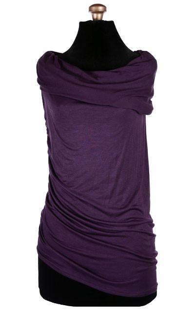 Product shot of Hooded Cowl Top a This top can be worn as a cowl neck, off-shoulder, or hooded style. | Purple haze a lightweight jersey knit | Handmade in Seattle WA | Pandemonium Millinery