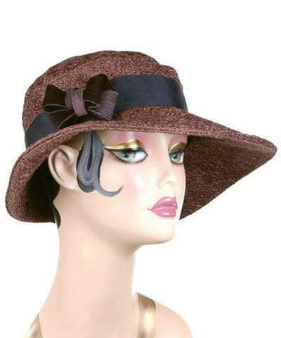 Katherine Hat with Black Satin Bow | Tumbleweed in Chocolate Upholstery | Pandemonium Millinery Handmade Seattle USA